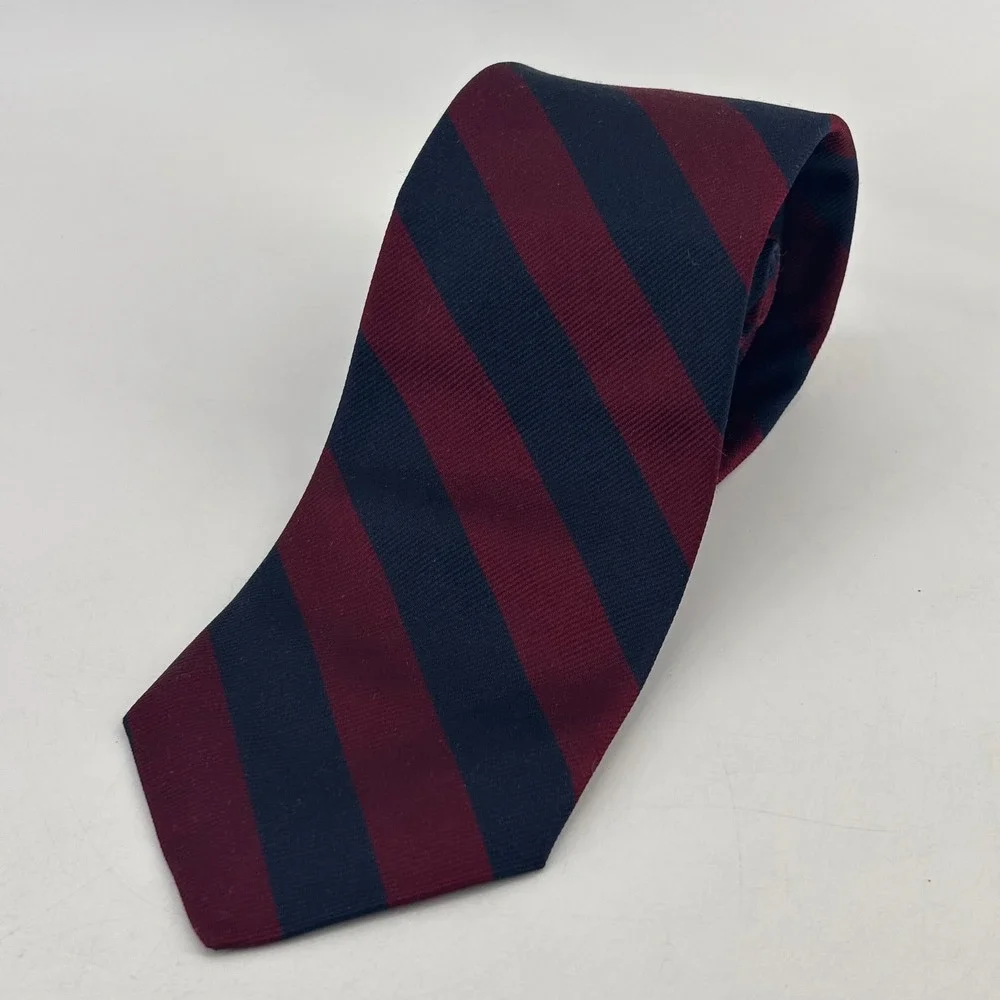 Ferrell Reed Silk Tie Mens OS Navy Burgundy Rep Stripe Handmade Business Preppy